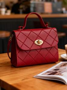 New Women's PU Leather Handbag, Large Capacity Bag, Rhombus Pattern Ladies Tote Bag