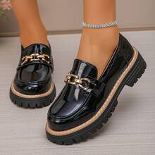 Mocasines de suela gruesa para mujer, zapatos de cuero versátiles y de moda con hebilla, zapatos adelgazantes para todas las estaciones - Negro - Ver 11