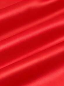 Blusa de manga larga con cuello de solapa de satén, abertura lateral y drapeado para mujer de talla grande - Rojo - Ver 3