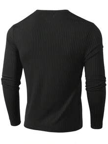 Men's American Ribbed Crew Neck Slim Fit Casual Long Sleeve T-Shirt With Stretch Knit Fabric. Suitable For All Ages, Including Regular Fit, Father's Day, Mother's Day, New Year's, And Spring Festivals. - 黑色 - 查看 4