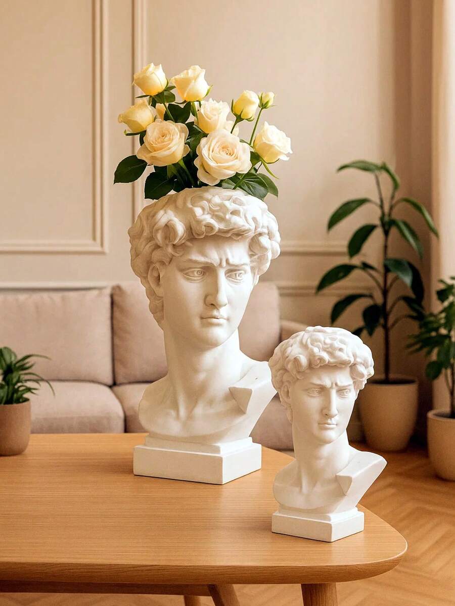 1个大型白色大卫雕像花瓶，树脂材质，适合家居和房间装饰 - 仅含花瓶，不含鲜花 - 彩色 - 查看 1