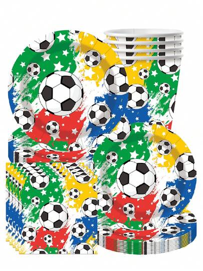 10 piezas de suministros para fiestas con temática de fútbol, vajilla, platos, pañuelos, vasos, decoraciones para fiestas, celebraciones festivas, fiestas de cumpleaños, fiestas de té, fiestas en el hogar y la oficina, suministros para fiestas de cumpleaños, banquete de intercambio de fútbol, suministros para la Copa Mundial