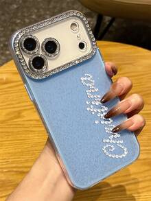 [Tùy chỉnh] Ốp điện thoại thiết kế chữ cái pha lê lấp lánh sang trọng cá nhân hóa, tương thích với iPhone 17 Pro Max, 17, 16, 15, 14, 13, 12 Pro Max, 14, 15, 16 Plus, vỏ bảo vệ chống sốc, ngăn đựng đồ du lịch - Màu xanh nhạt - Xem 8