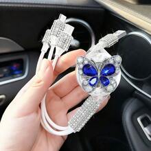 三合一可伸缩车载充电器,镶钻设计,USB充电线,快速充电,可爱三合一快充线,兼容行车记录仪、iPad、GPS等设备,节日/生日理想礼物 - 優雅芭蕾數據線 - 查看 31