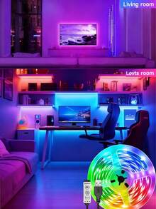 1-30米柔性RGB LED灯带，3键数据线控制（无遥控器），低压USB供电，自带背胶，适用于卧室、电视背光、节日派对装饰 - 彩色 - 查看 6