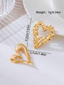 2pcs Minimalist Hollow Heart Brooch Set, Elegant And Suitable For Women's Daily, Party, And Business Occasions - Gold - View 2