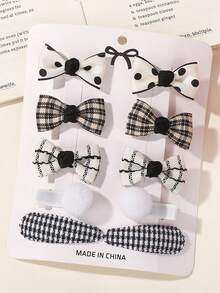 10pcs/Set Cute Fabric Flower & Bow Hair Clips, Sweet Girls Hair Accessories Set, Infant Toddler New Headwear