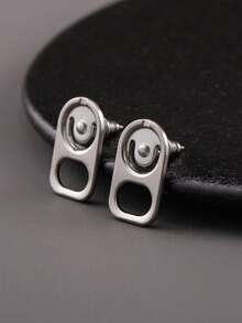 1 Pair Unique Creative Stainless Steel 18K Gold Plated Can Shaped Stud Earrings, Unisex Hiphop Street Style Party Accessories - XYE0007 - View 1