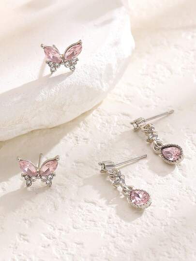 Multi-Piece Sweet Elegant Butterfly & Water Drop Earring Set, Women's Earring Jewelry Set, Suitable For Daily, Party, Festival, Valentine's Day Wear, Memorable Gift For Friends, Family, Couples, Fashionable Jewelry For Women