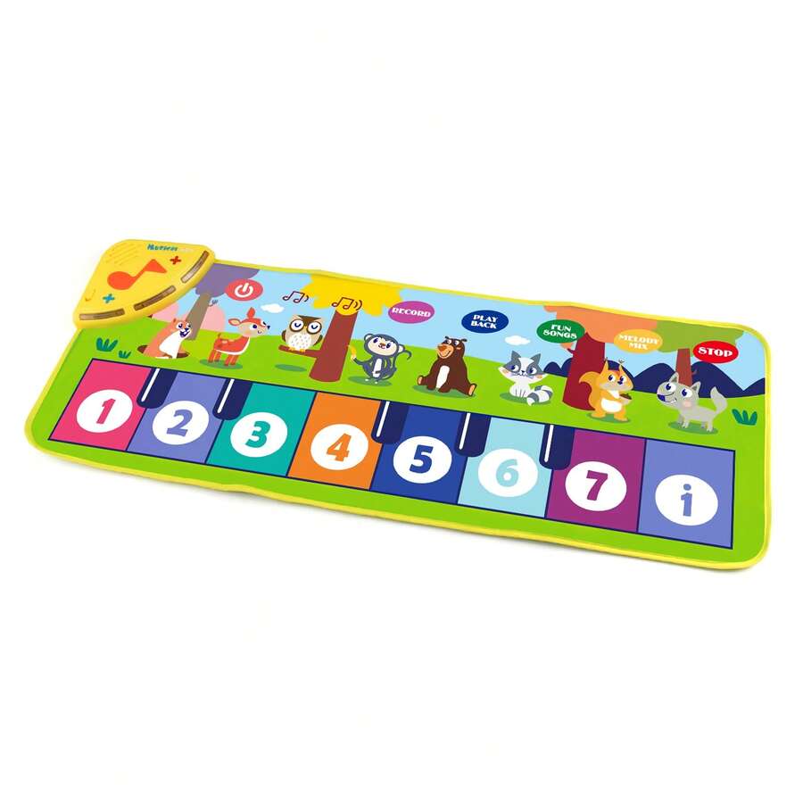 幼儿音乐垫钢琴垫，动物声音触摸游戏垫，感官教育舞蹈音乐键盘地毯玩具，适合男孩和女孩 - 彩色 - 查看 1