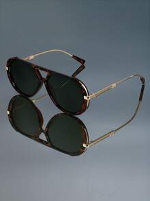 New Modern Retro Classic Big Frame Double Nose Bridge Pilot Border Fashion Glasses Women Men Metal Simplicity High Sense Daily Casual Punk Wear Match Fashion Glasses - Multicolor - View 5