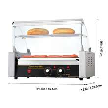 Hot Dog Roller 7 Rodillos 18 Hot Dogs Capacidad 1050W Acero inoxidable Salchicha Parrilla Cocina Máquina con doble control de temperatura Cubierta de vidrio Acrílico Calentador Estante Bandeja de goteo de aceite extraíble, certificado ETL - 7 rodillos - Ver 10