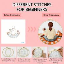 Beginner-Friendly Healing Coffee Girl Embroidery Kit, Pre-Printed Afternoon Coffee Scene Fabric With 20cm Embroidery Hoop, Threads Included, DIY Handcraft Set - Multicolor - View 8