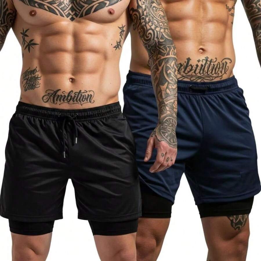 Kit Of 2 Men's UV DryFit Athletic Shorts For Gym, Training, And Running - KIT 2 Black Navy - View 1