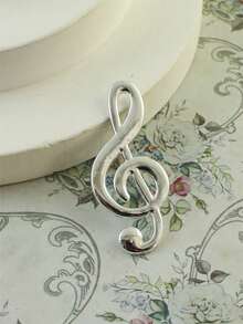 1pc Music Note Shaped Enamel Brooch Pin, Minimalist Metal Decor - Gold - View 15