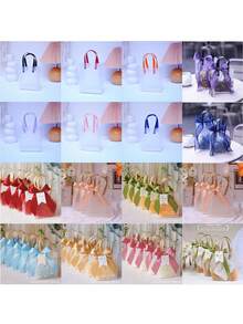 5 sacoșe transparente, 3 culori cu panglică cu fluturi, geantă de transport pentru cadouri de festival, 5,91 * 5,12 * 2,76 in, pungă de plastic pentru cadouri de ziua de naștere, bomboane, pungă de cumpărături pentru bijuterii, inel, colier, cercei, cutie, favoruri pentru domnișoare de onoare, ambalaj pentru bomboane de nuntă, pungă de cumpărături universală de Ziua Îndrăgostiților