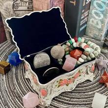 HAWTJewelry Chest Rose Pastoral Style Metal Box Trinket Vintage Trinket Gemstone Storage Tray Treasure Souvenir Gift Case For Girls Women White Pink Golden Small - WhitePinkGolden - View 4