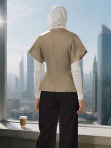 Blusa musulmana, top de murciélago, chaqueta corta de manga corta de elegante temperamento para damas - Caqui - Ver 5