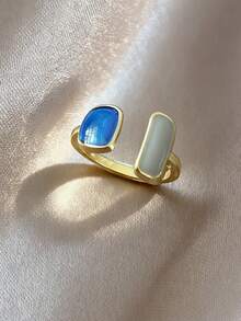 1pc Fashion Simple Elegant Design Candy Color Glaze Adjustable Open Ring, Versatile For Ladies Daily Wearing, Party Accessory, Gift - Yellow Gold - View 2