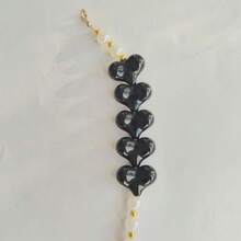 1 Stück Herz & Kunstperlen Handykette, romantische Handtaschenkette, Kameraband, Hutband Accessoire - Schwarz - Übersicht 4