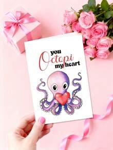 趣味章鱼情人节贺卡 - “你是我的章鱼”主题贺卡，附信封 | 送给他、她、丈夫、妻子、未婚夫/妻的完美礼物 - 理想的情人节礼物 - 1张 - 彩色 - 查看 9