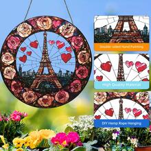 Captor de soare Turnul Eiffel din Paris - Decor rotund acrilic pentru fereastră, cu inimă roz romantică și design colorat, perfect pentru Ziua Îndrăgostiților și decorarea nunții, potrivit pentru verandă, dormitor, birou, curte - Cadou ideal, decor pentru curte | Decorațiune fermecătoare | Design colorat - Acrilic rotund - Vizualizare 9
