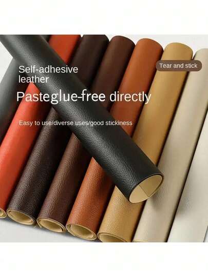 1 Rollo de tela de cuero sintético autoadhesiva para reparación de sofás, asientos de automóviles, renovación de camas de cuero, revestimientos decorativos blandos y duros - No se destiñe, alta viscosidad, resistente al desgaste y a los arañazos, de larga duración, resistente al desgarro y a la tracción, en colores negro/marrón/blanco/azul/naranja