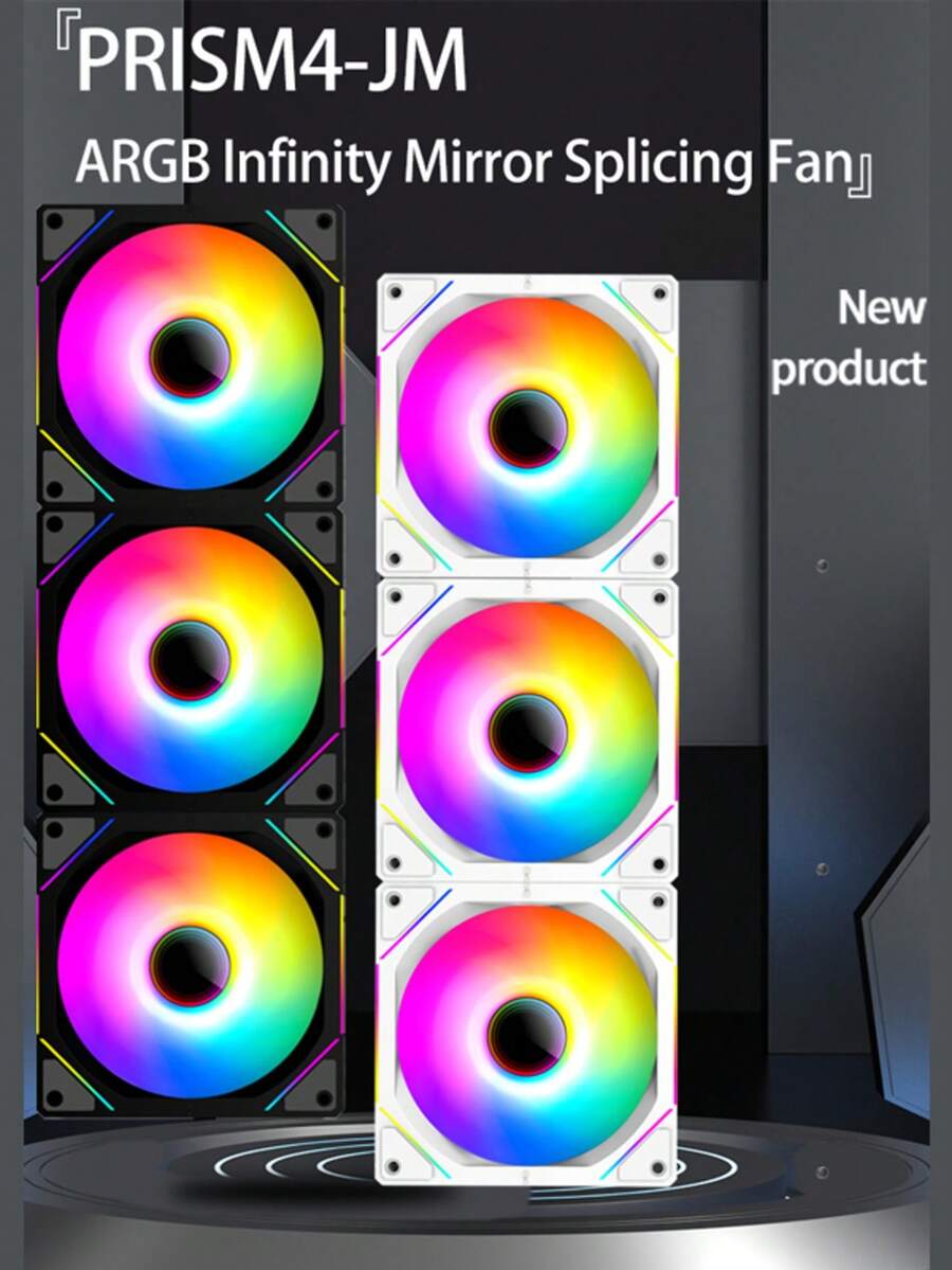 4个模块化互锁式PC机箱散热风扇，适用于5V 3针同步风冷，无线互锁散热风扇，温控静音散热风扇，适用于风冷和水冷PC机箱 - SM4〖黑色正向〗 - 查看 1