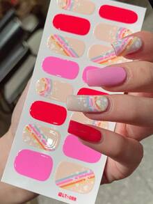 2片/套，全覆盖美甲贴纸，防水美甲贴纸，多种颜色和图案可选，易于使用的美甲装饰贴纸，美甲用品 - 彩色 - 查看 16