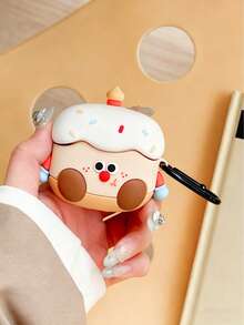 1个可爱卡通蛋糕硅胶保护套，适用于 Pro第二代、3/4代、1/2代，创意柔软防震耳机套（不含耳机） - 米色 - 查看 5