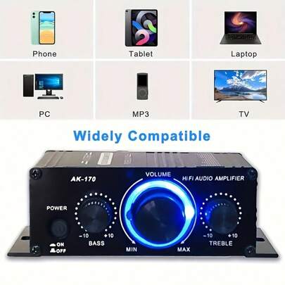 The AK-280 Portable Audio Amplifier Is Suitable For Home Use And Can Also Be Carried To A Car Or Garage. It Offers Audio Effects And Is Suitable For Users Who Pursue Sound Quality And Multi-Scenario Audio Experiences. It Is A Unisex Power Amplifier (Excluding The Power Adapter And Power Cord).