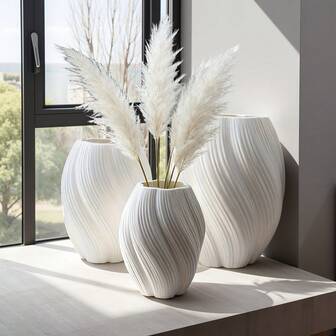1Piece Textured Wave Vase Set - 20cm & 15cm Nordic Plastic Planters For Living Room/Dining Table - Shatterproof Hydroculture Decor - Holiday Centerpiece, Thanksgiving Home Accent, Christmas Modern Decor, Instagrammable Scandinavian Style, New Year's Luxury Upgrade