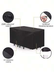 Outdoor Furniture Cover, Waterproof, Rain, Snow, Dust, Wind And UV Resistant, Oxford Cloth Garden Lawn Patio Furniture Cover, Black,Kitchen Decor,Household Items - Black - View 2