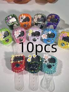 Handmade DIY Rhinestone Rosary Counter Watch, Lightweight & Portable, Cute Floral Decor Electronic Display Mantra Counter, Birthday/Ramadan/Valentine's Day Small Gift, Suitable For Religious Chanting Count During Ramadan, Daily Religious Practice, Ramadan Gift, Portable For Carrying