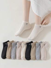 1 Pair/10 Pairs Random 5-Color Heart Pattern Soft Breathable Socks, Lightweight & Fashionable, Suitable For Campus, University, Parties, Casual Wear, Unisex - Multicolor - View 3