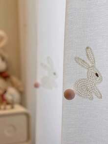 1pc Cute Cartoon Rabbit Pom Pom Tail Window Curtain/Sheer For Children Room, Princess Room - Multicolor - View 2