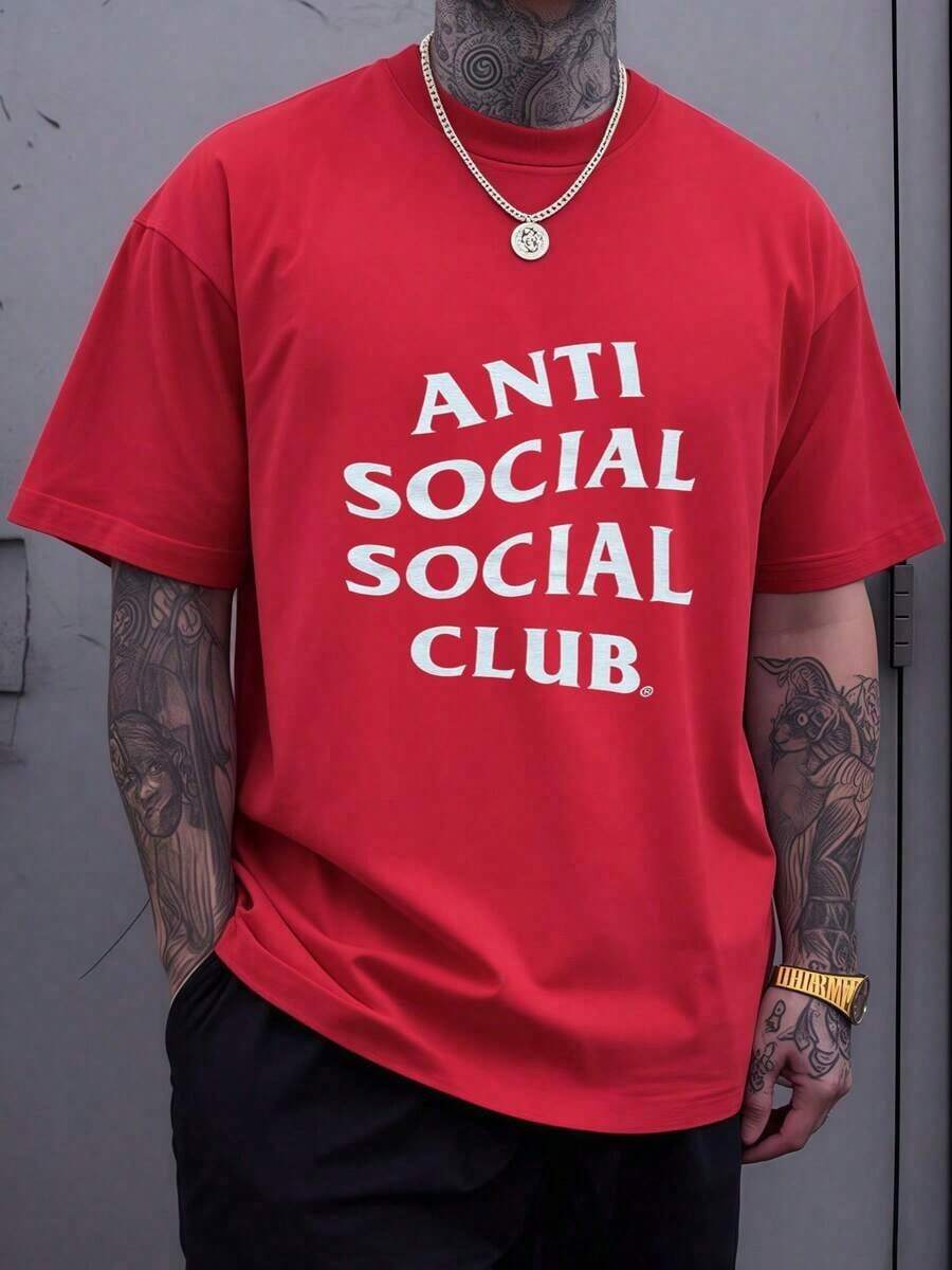 Graphic Cotton T-Shirt Bold Front Text Expresses Anti Social Club Attitude Symbolizing Individuality And Independent Spirit For Men  Cotton Tee Y2K,Oversize Plus Size Men's S To 5XL,Summer Tee - 白色 - 查看 1