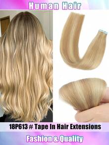 Extensiones de cabello humano con cinta adhesiva 18P613 20 piezas, extensiones de cabello con cinta adhesiva invisible de doble cara, extensiones de cabello humano recto Remy sin costuras - S18/613 - Ver 2