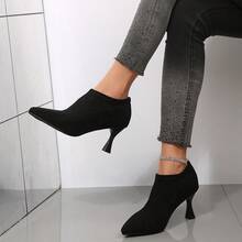 2025 New Women's Dark Brown Pointed Toe High Heel Ankle Boots, Suede Material | Stiletto Heel Design | Distressed Jeans Match, Fashionable Exquisite Style, Daily Outing | Party Wear Essential, Women's Boots - Black - View 6