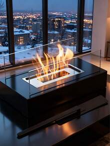 1个迷你便携式无烟生物乙醇壁炉，现代黑色金属桌面火盆，带钢化玻璃面板，室内/室外取暖器，户外露营取暖，家居聚会庭院装饰