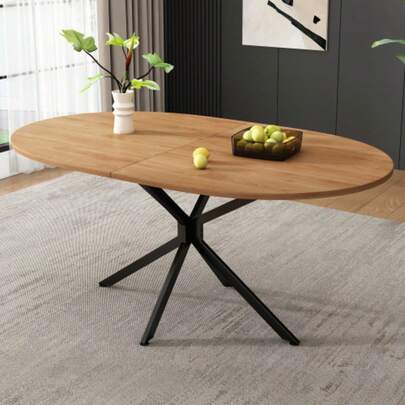 Dining Table, L120*W80*H75.5cm, Modern Dining Table, Stable Table, Metal Table Legs, Oval Dining Table, Dining Table For 4-6 People, Modern And Simple Dining Table, Natural Color