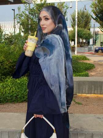 1条女士波西米亚风时尚大理石纹扎染印花围巾，休闲街头风头巾款式，适合日常佩戴，秋季款