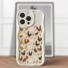Funda de teléfono gallinas pollitos hojas de onda Crema para 15 Pro Plus 12 13 11 16 XS 14 8 16e 6S 6 XR X SE (2022) 4 (2020) - Negro - Ver 2