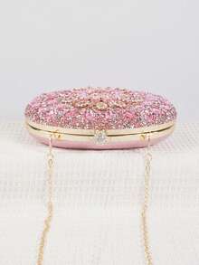 Sparkling Luxurious Rhinestone Decor Handbag, Small Clutch Purse, Elegant For Evening Gown, Wedding, Party, With Metal Chain, Fashionable Lady Handbag, Bridal Purse, Perfectly Matching With Prom Accessories, Prom Bag For Party, Clutch Bag For Wedding - 粉色 - 查看 8