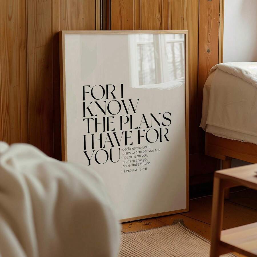1pc Frameless Print Of Jeremiah 29:11 From The Bible, 'For I Know The Plans I Have For You,' Scripture Wall Art, Christian Inspirational Poster, Suitable For Living Room, Bedroom, Dorm Decor, Perfect As A Gift And Birthday Party Decoration, Stylish Poster, Bedroom Decor.