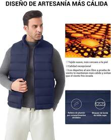 Chaleco Para Hombre, Chaleco De Otoño E Invierno, Chalecos Casuales Para Hombre Es Ligera, Cálida Y Plegable - Azul marino - Ver 3
