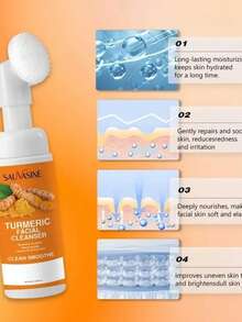 3Pcs Turmeric Wash And Care Three Piece Set,Turmeric Trio: Facial Wash,Cleansing Mousse & Soap For Skin Care,Turmeric Cleansing Exfoliating Pads,Turmeric Face Wash For Face & Body - Màu vàng - Xem 5