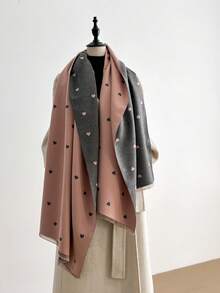 1pc Jacquard Knit Heart Pattern Faux Cashmere Shawl, Fashionable Versatile Air Conditioning Wrap, Thick & Warm, Suitable For Daily Use - Multicolor - View 5