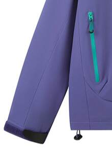 1pc Men's Spring/Autumn Outdoor Functional Hooded Softshell Jacket, Purple Contrast Color, Comfortable Fabric, Drawstring + Multi-Zipper Pockets, Adjustable Hood + Hem, Suitable For Outdoor Hiking, Climbing - Purple - View 9