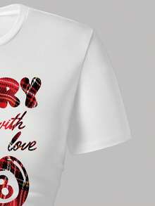 Áo thun tay ngắn in họa tiết hoạt hình và chân váy kẻ caro cho bé gái tuổi mới lớn - trắng - Xem 4